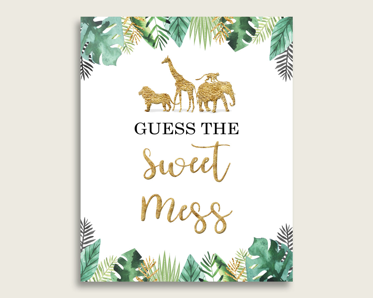 Jungle Guessing Game Baby Shower Gender Neutral, Gold Green Guess The Sweet Mess Game Printable, Dirty Diaper Game, Instant Download, EJRED