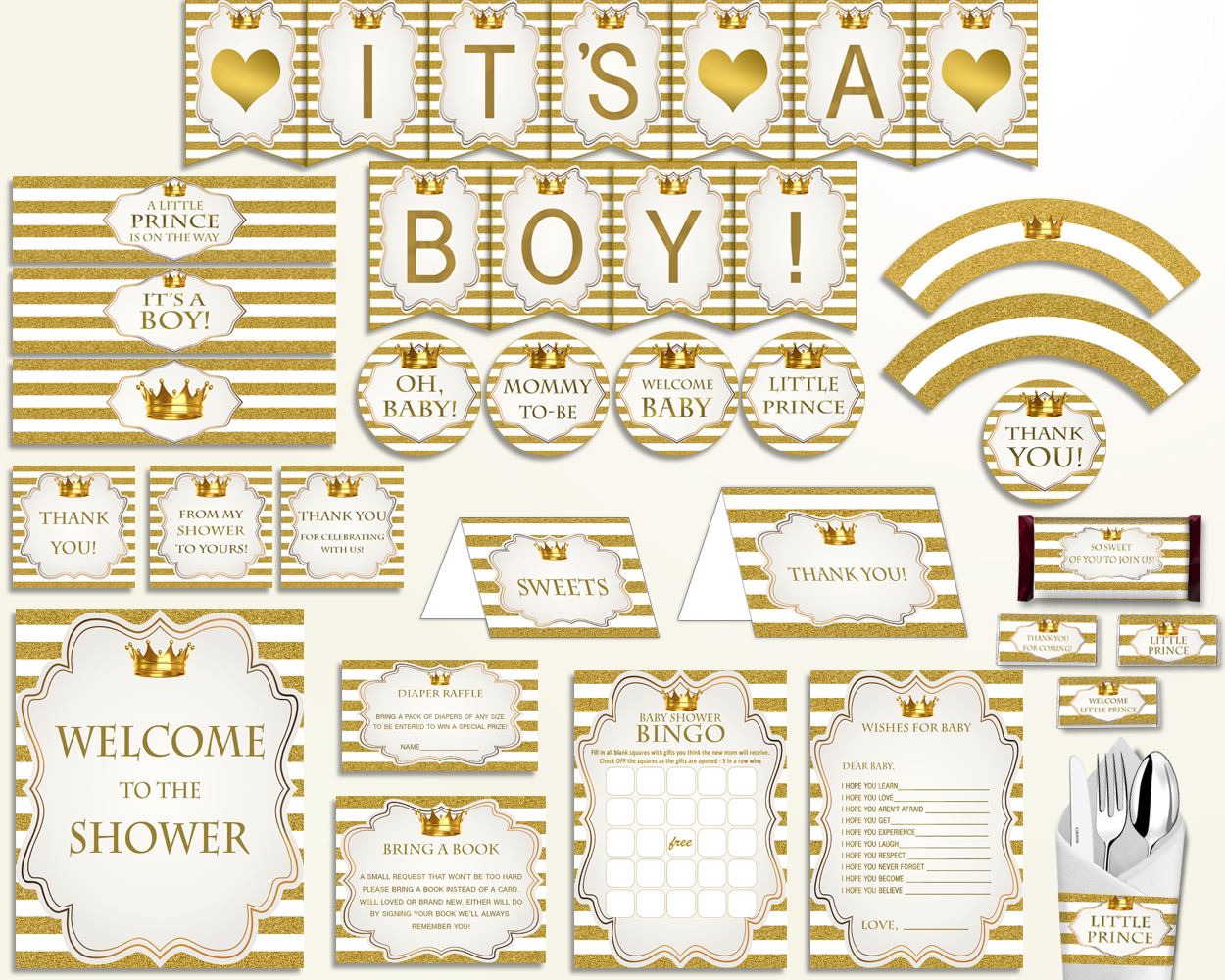 Decorations Baby Shower Decorations Royal Baby Shower Decorations Gold White Baby Shower Gold Decorations party ideas pdf jpg Y9MQF - Digital Product