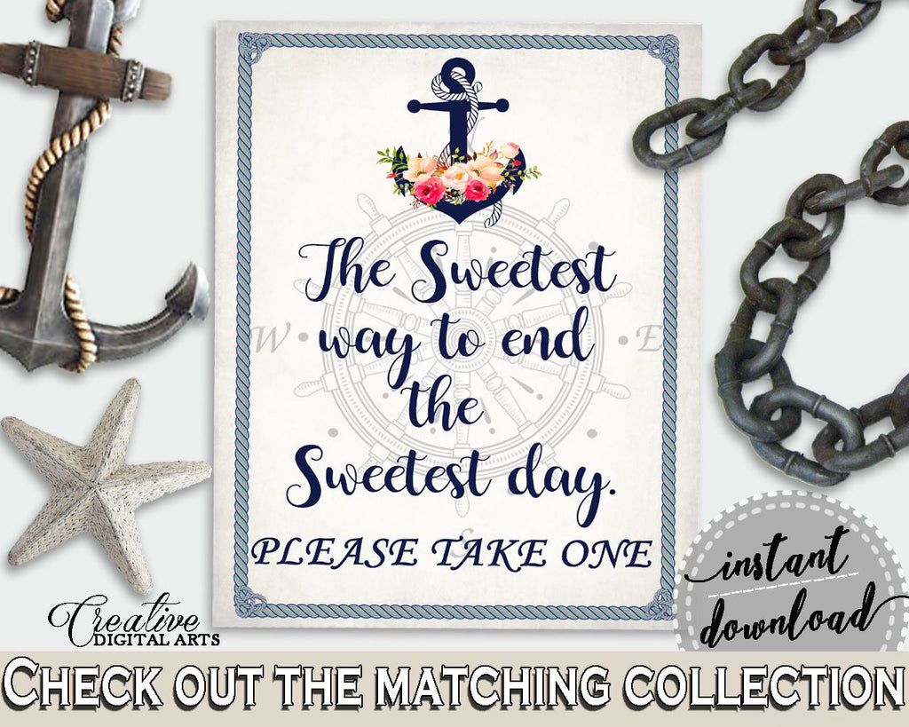 Navy Blue Nautical Anchor Flowers Bridal Shower Theme: The Sweetest Way To End The Sweets Day - shower favor sign, party plan - 87BSZ - Digital Product