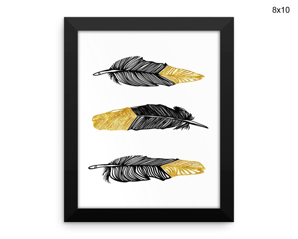 Black And Gold Print, Beautiful Wall Art with Frame and Canvas options available Feathers Decor