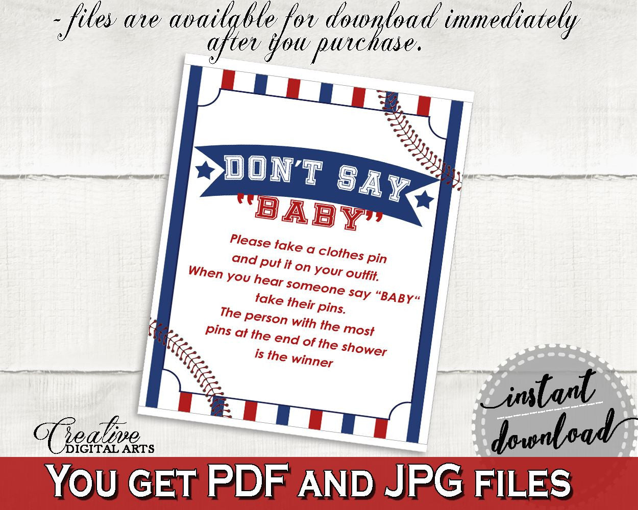 Dont Say Baby Baby Shower Dont Say Baby Baseball Baby Shower Dont Say Baby Baby Shower Baseball Dont Say Baby Blue Red pdf jpg YKN4H - Digital Product