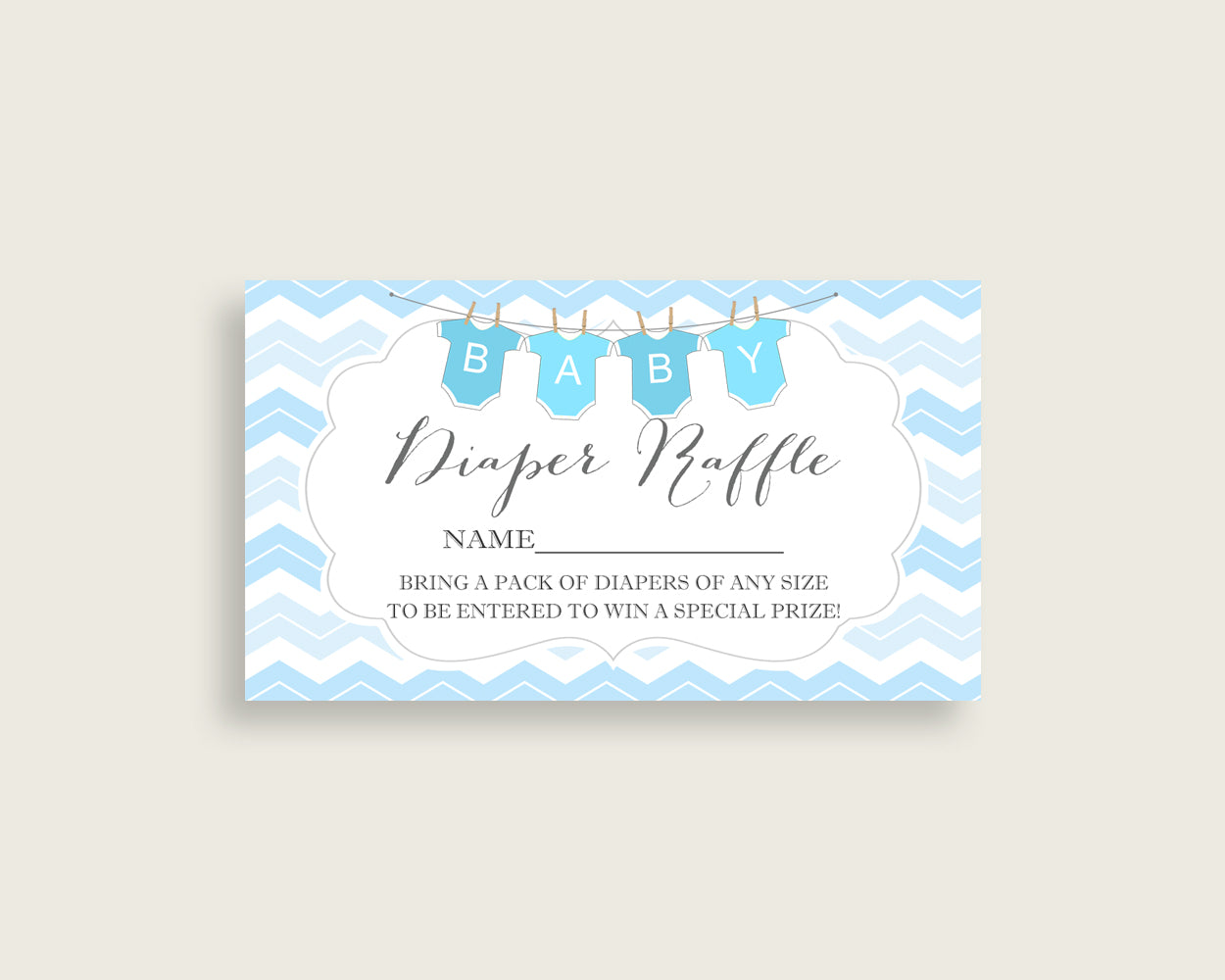 Chevron Baby Shower Diaper Raffle Tickets Game, Boy Blue White Diaper Raffle Card Insert and Sign Printable, Instant Download, 3.5x2", cbl01