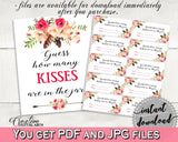 Pink And Red Bohemian Flowers Bridal Shower Theme: Guess How Many Kisses Game - presume game, beautiful bridal, party organization - 06D7T - Digital Product