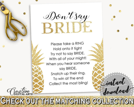 Don't Say Bride Bridal Shower Don't Say Bride Pineapple Bridal Shower Don't Say Bride Bridal Shower Pineapple Don't Say Bride Gold 86GZU - Digital Product