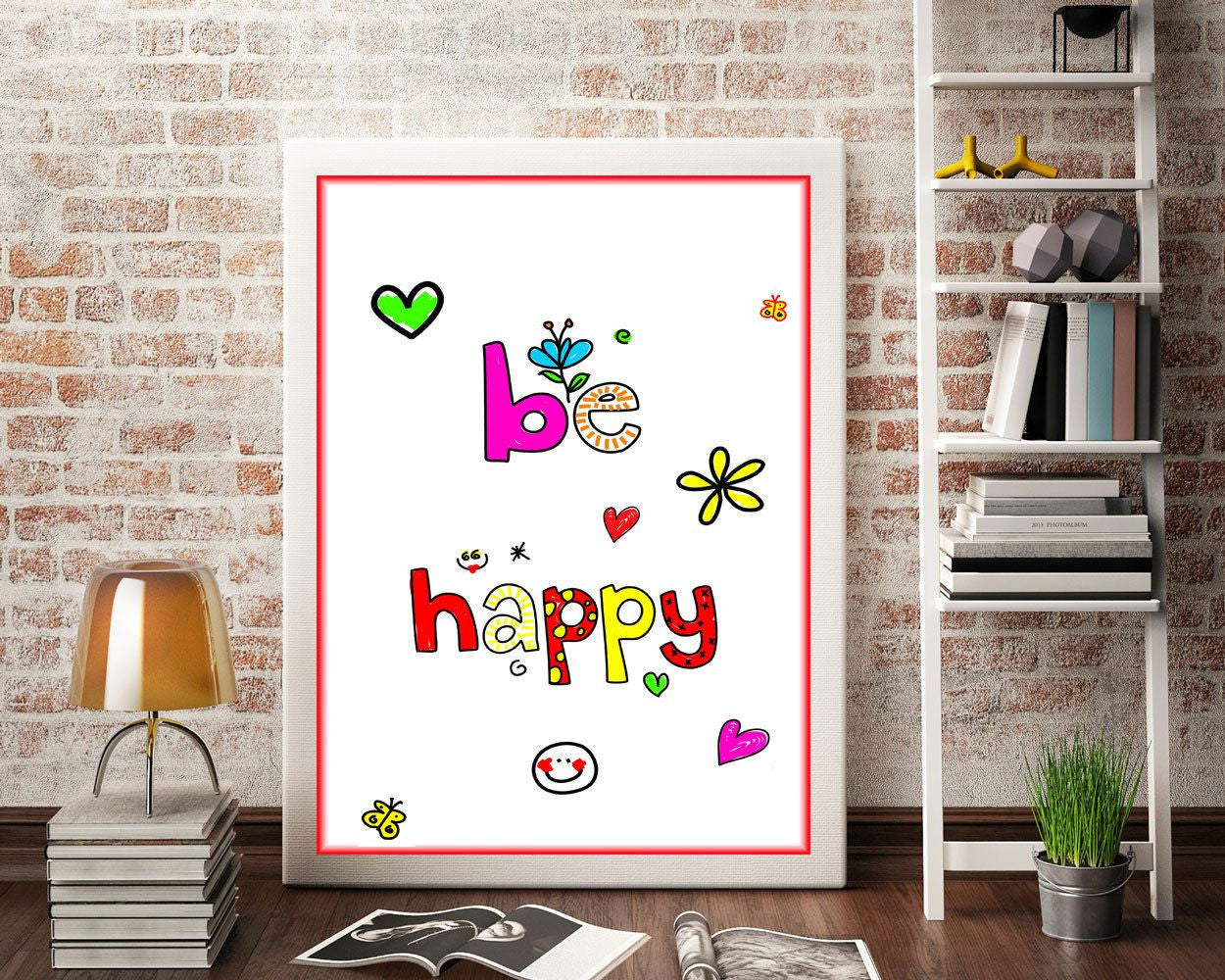 Wall Art Be Happy Digital Print Be Happy Poster Art Be Happy Wall Art Print Be Happy Nursery Art Be Happy Nursery Print Be Happy Wall Decor - Digital Download