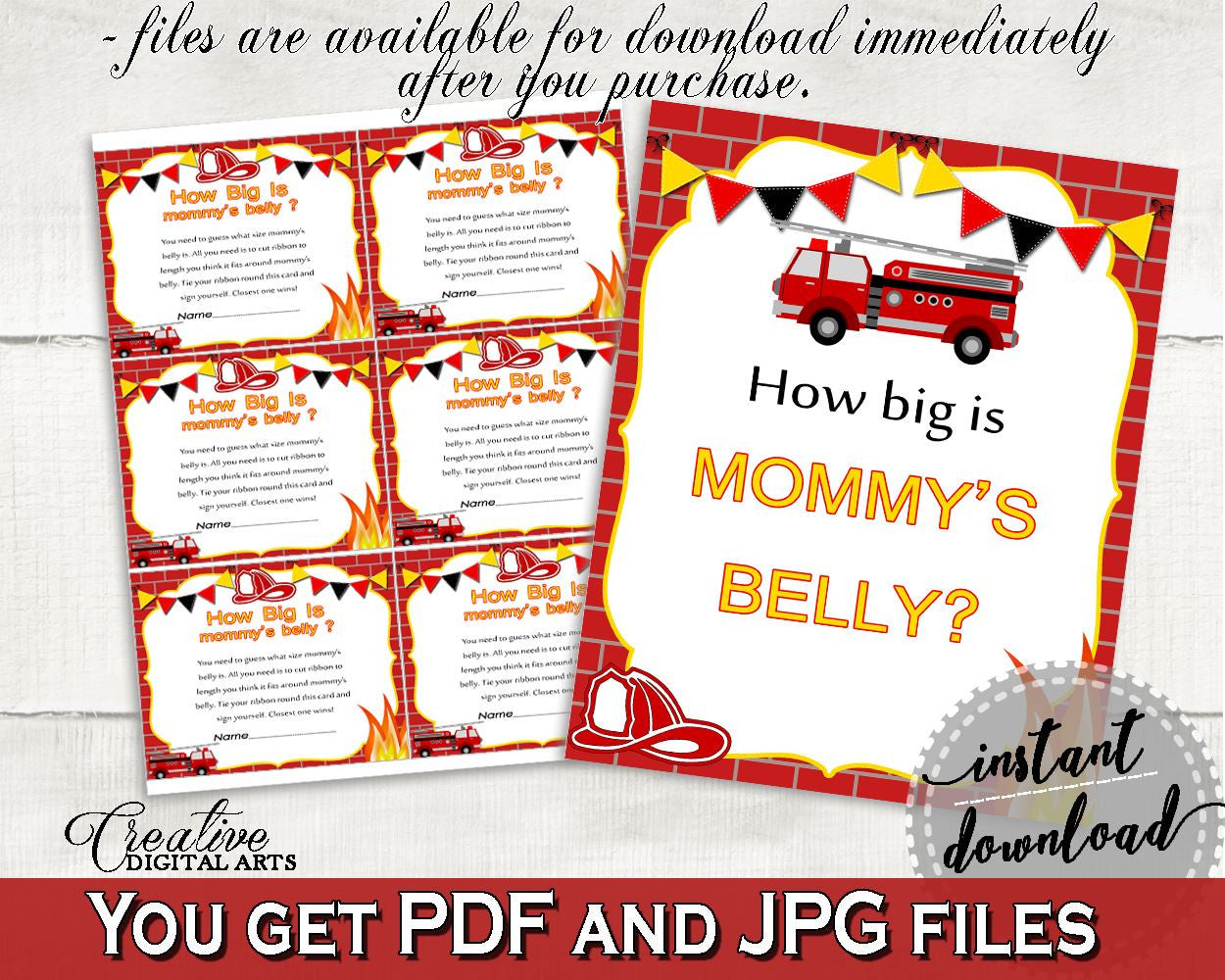 Mommy's Belly Baby Shower Mommy's Belly Fireman Baby Shower Mommy's Belly Red Yellow Baby Shower Fireman Mommy's Belly prints - LUWX6 - Digital Product