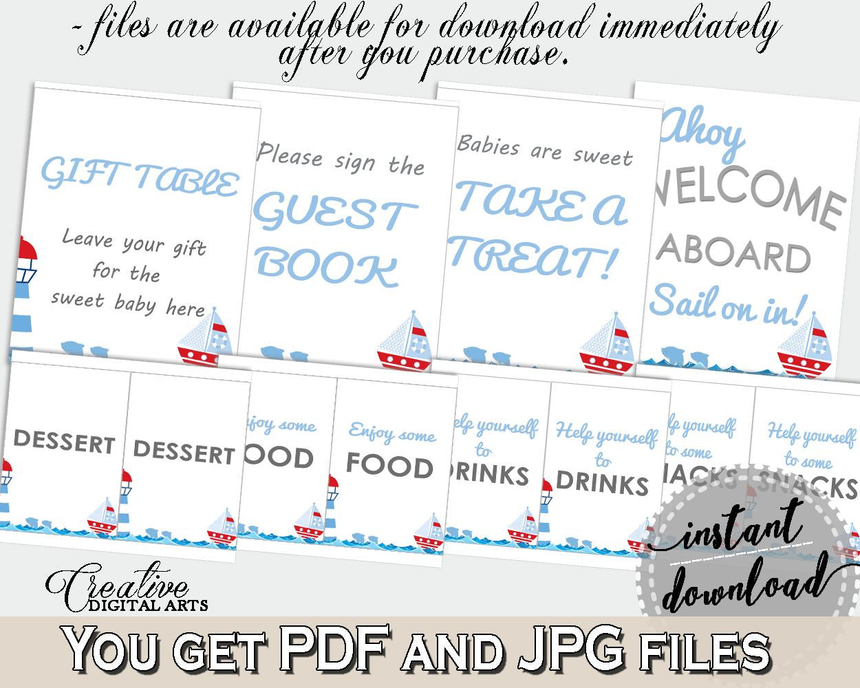 Table Signs Baby Shower Table Signs Nautical Baby Shower Table Signs Baby Shower Nautical Table Signs Blue Red digital print, prints - DHTQT - Digital Product