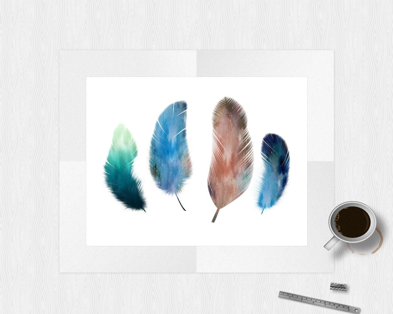 Feathers Prints Wall Art Watercolor Digital Download Feathers Living Room Art Watercolor Living Room Print Feathers Instant Download - Digital Download