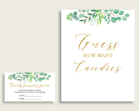 Green Gold Candy Guessing Game, Greenery Baby Shower Gender Neutral Sign And Cards, Guess How Many Candies, Candy Jar Game, Jelly Y8X33