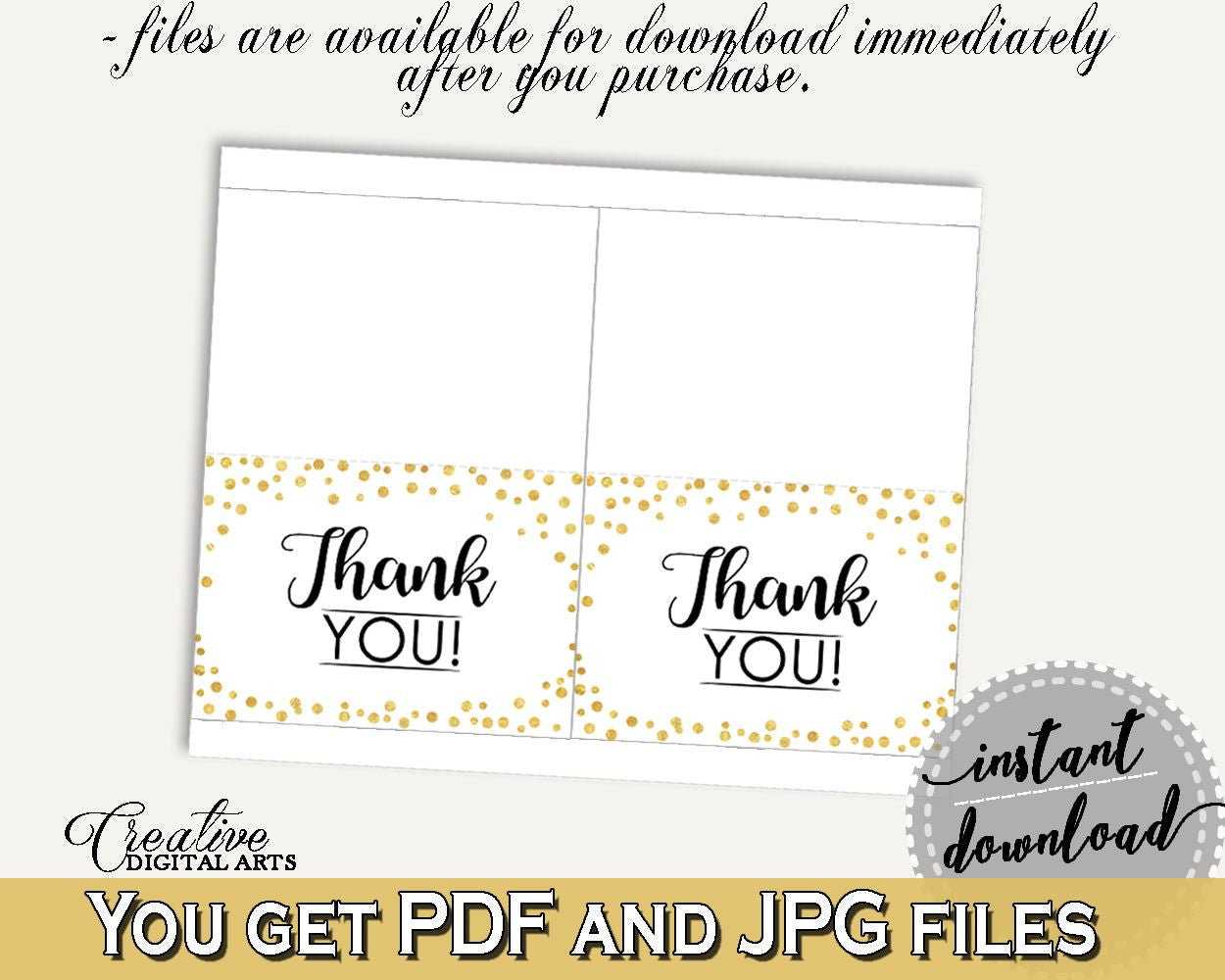 Thank You Card Bridal Shower Thank You Card Confetti Bridal Shower Thank You Card Bridal Shower Confetti Thank You Card Gold White CZXE5 - Digital Product