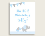 Blue Grey How Big Is Mommy's Belly Game, Elephant Baby Shower Boy, Guess Mommys Belly Size, Mommy Tummy Game, Instant Download, ebl02