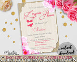 Lingerie Shower Invitation Editable in Roses On Wood Bridal Shower Pink And Beige Theme, bridal lingerie, party decorations - B9MAI - Digital Product