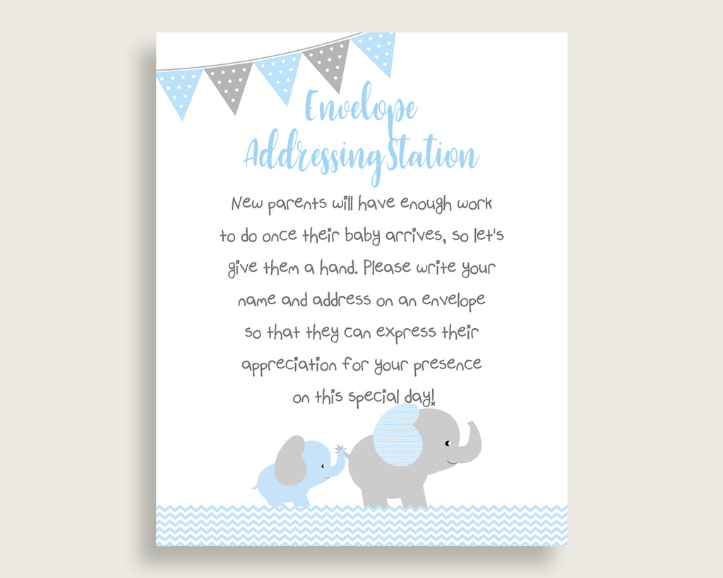Blue Grey Baby Shower Address Sign Printable, Elephant Envelope Station Sign, Envelope Addressing Baby Shower Boy, Little Peanut ebl02