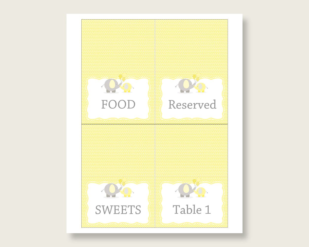 Food Tents Baby Shower Food Tents Yellow Baby Shower Food Tents Baby Shower Elephant Food Tents Yellow Gray printable files pdf jpg W6ZPZ