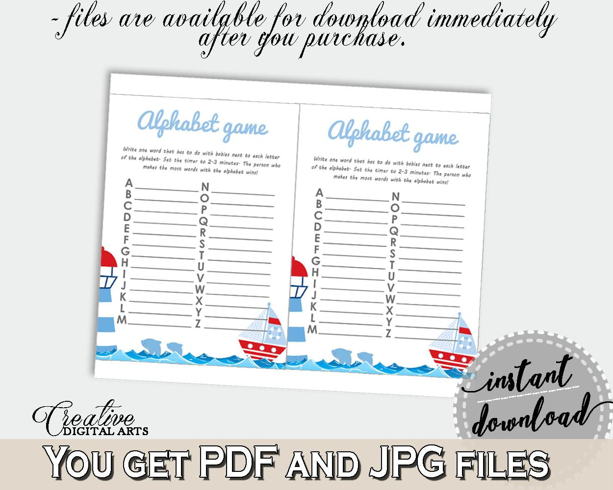 Alphabet Game Baby Shower Alphabet Game Nautical Baby Shower Alphabet Game Baby Shower Nautical Alphabet Game Blue Red party ideas DHTQT - Digital Product