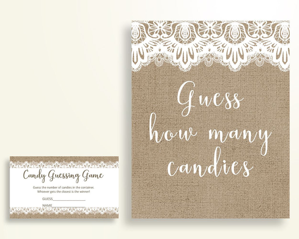 Candy Guessing Baby Shower Candy Guessing Burlap Lace Baby Shower Candy Guessing Baby Shower Burlap Lace Candy Guessing Brown White W1A9S - Digital Product