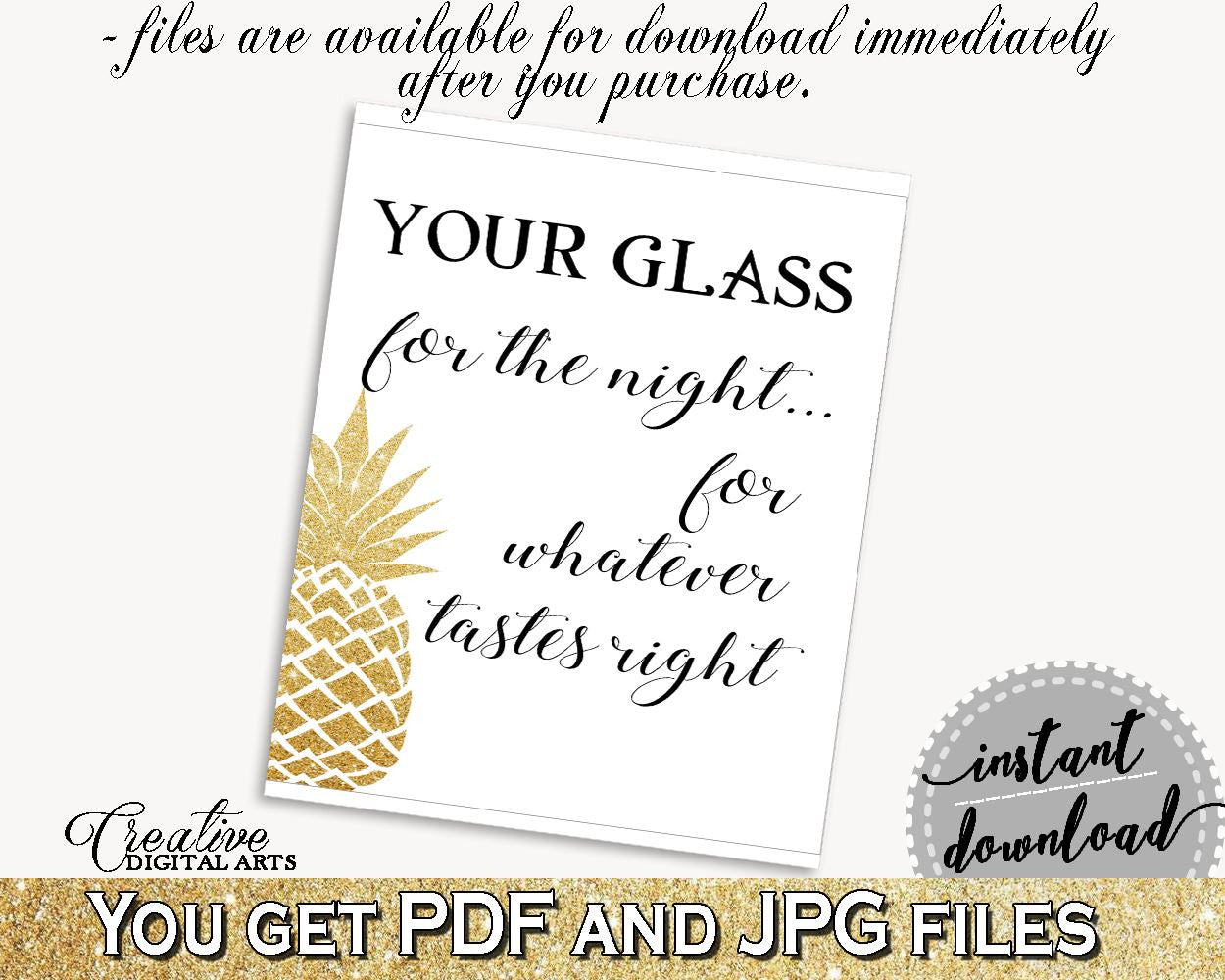 Your Glass For The Night Sign Bridal Shower Your Glass For The Night Sign Pineapple Bridal Shower Your Glass For The Night Sign Bridal 86GZU - Digital Product