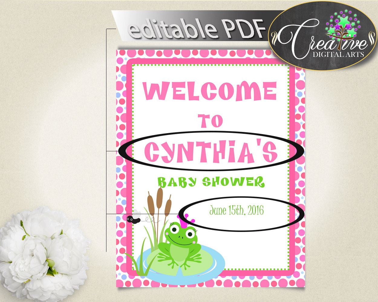 Shower Pink Theme Baby Shower Toad Personalized Sign Editable Door Sign WELCOME SIGN, Party Décor, Customizable Files - bsf01 - Digital Product