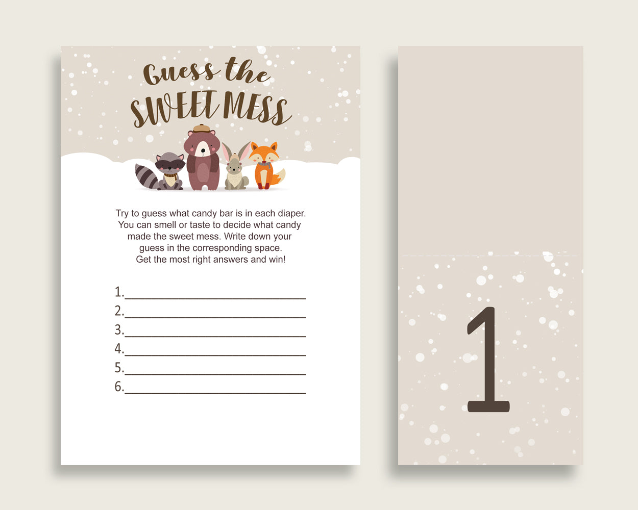 Winter Woodland Guessing Game Baby Shower Gender Neutral, Beige Brown Guess The Sweet Mess Game Printable, Dirty Diaper Game, Instant RM4SN