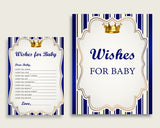 Blue Gold Wishes For Baby Cards & Sign, Royal Prince Baby Shower Boy Well Wishes Game Printable, Instant Download, Royal Blue King rp001
