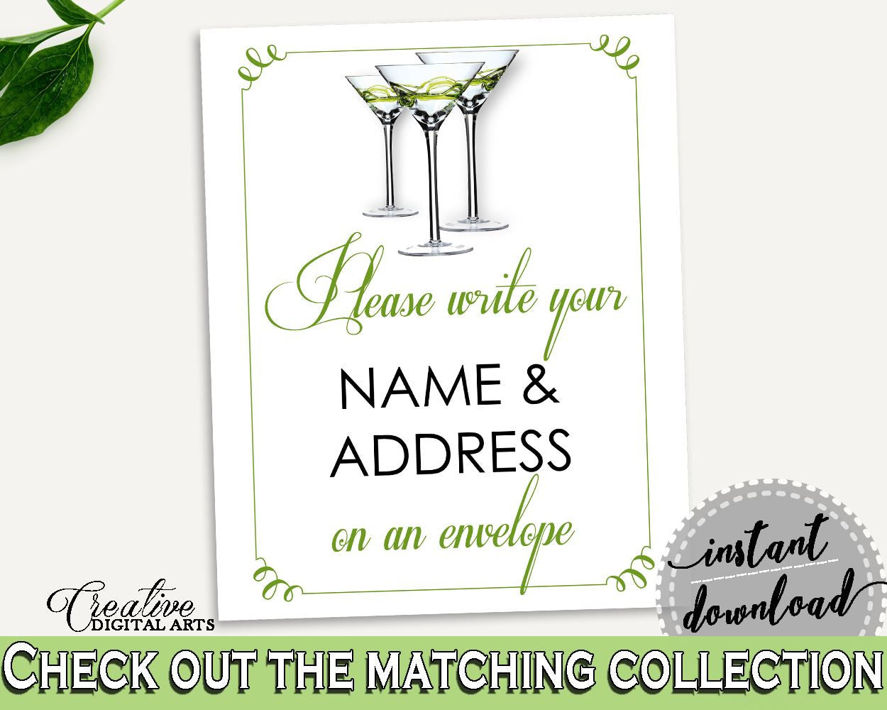 Addressing Sign Bridal Shower Addressing Sign Modern Martini Bridal Shower Addressing Sign Bridal Shower Modern Martini Addressing ARTAN - Digital Product