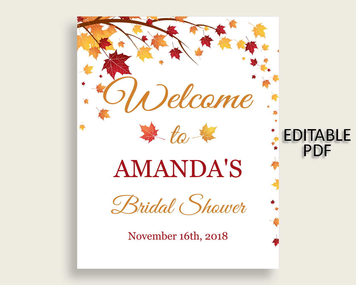 Welcome Sign Bridal Shower Welcome Sign Fall Bridal Shower Welcome Sign Bridal Shower Autumn Welcome Sign Brown Yellow pdf jpg paper YCZ2S