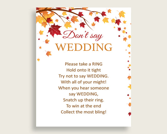 Don't Say Wedding Game Bridal Shower Don't Say Wedding Game Fall Bridal Shower Don't Say Wedding Game Bridal Shower Autumn Don't Say YCZ2S