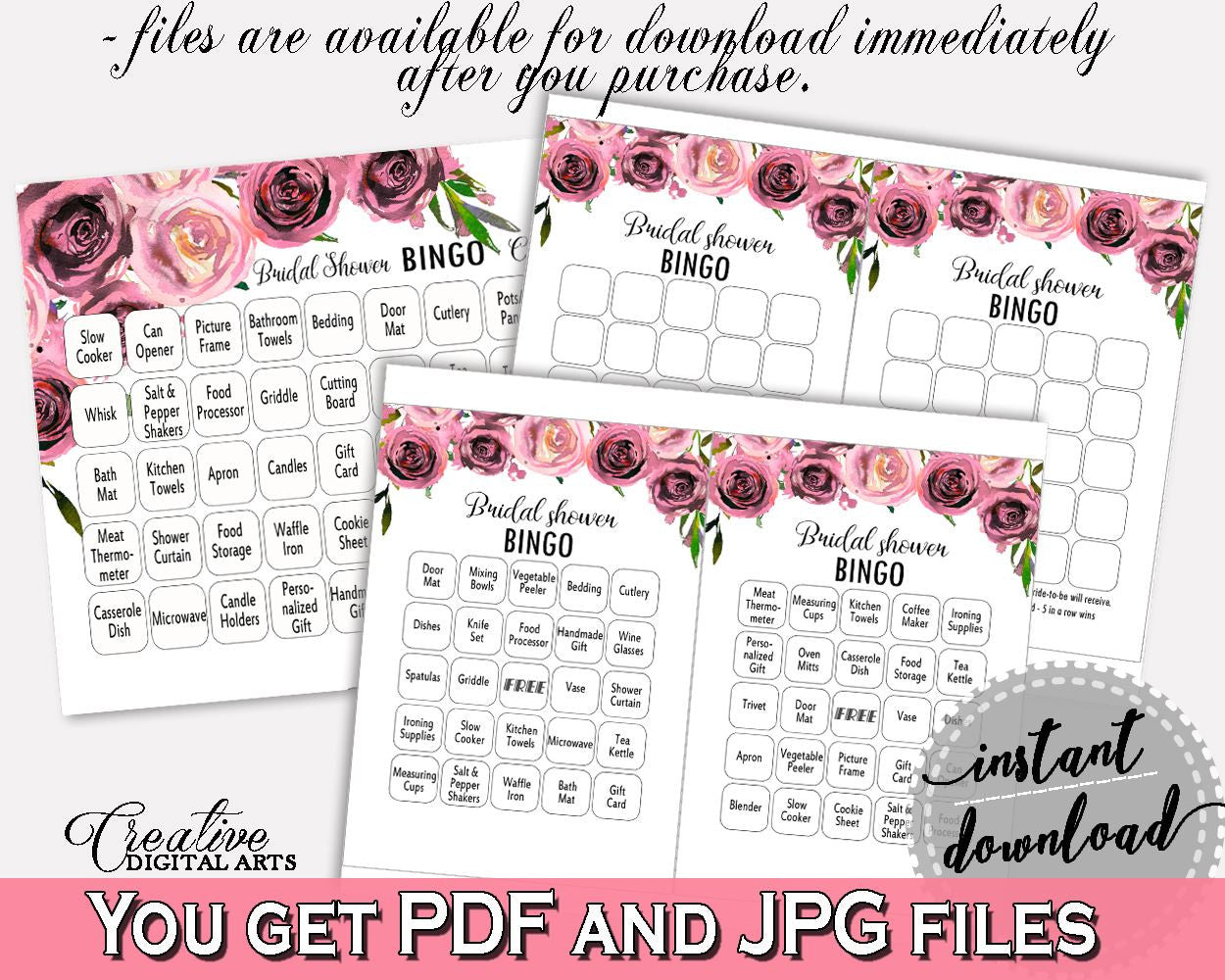 Bingo Bridal Shower Bingo Floral Bridal Shower Bingo Bridal Shower Floral Bingo Pink Purple party organizing, party organization BQ24C - Digital Product