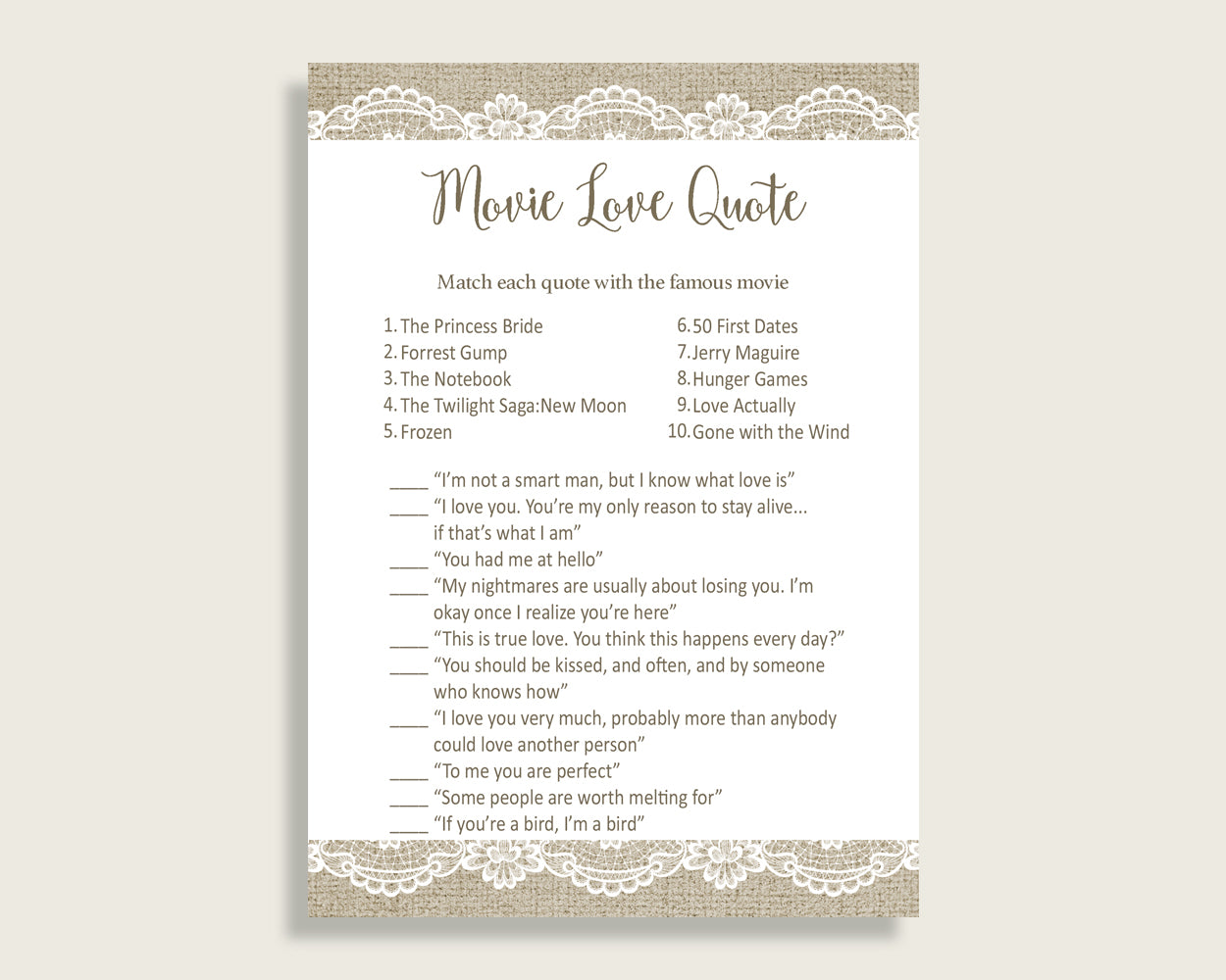 Movie Love Quotes Bridal Shower Movie Love Quotes Burlap And Lace Bridal Shower Movie Love Quotes Bridal Shower Burlap And Lace Movie NR0BX