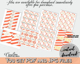 Orange Baby Shower Decorations package Stripes bundle glitter printable, baby shower girl, digital Jpg Pdf - Instant Download - bs003