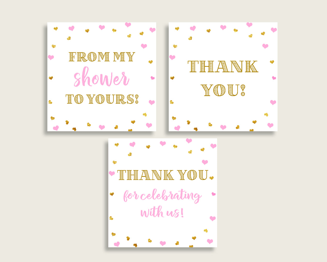 Thank You Tags Baby Shower Thank You Tags Hearts Baby Shower Thank You Tags Baby Shower Hearts Thank You Tags Pink Gold party stuff bsh01