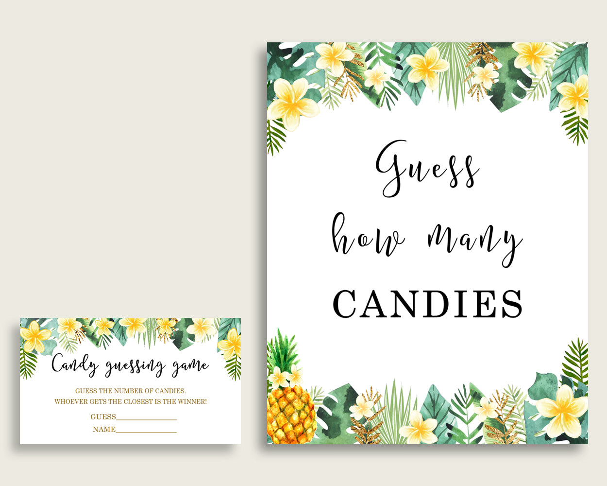 Green Yellow Candy Guessing Game, Tropical Baby Shower Gender Neutral Sign And Cards, Guess How Many Candies, Candy Jar Game, Jelly 4N0VK