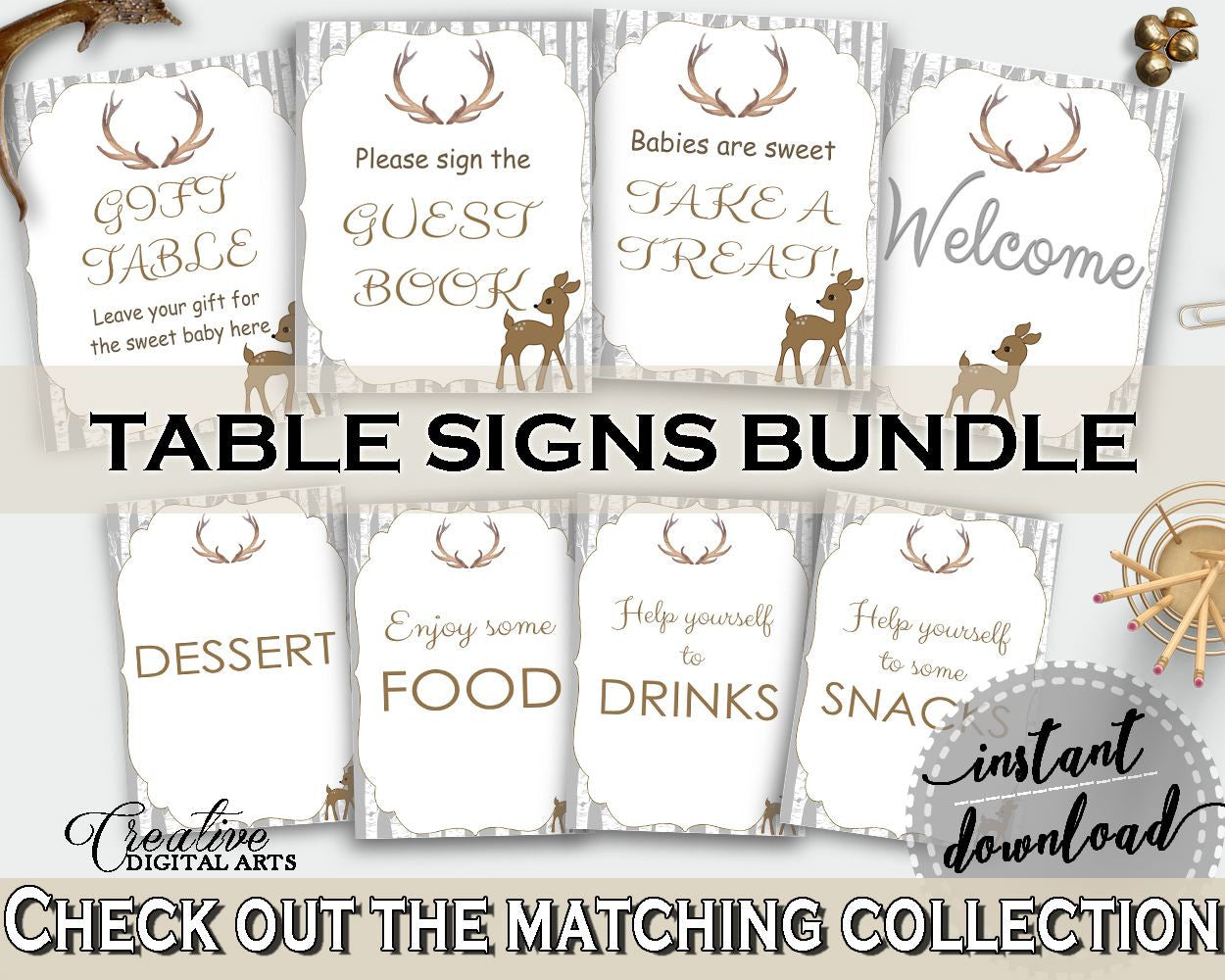 Table Signs Baby Shower Table Signs Deer Baby Shower Table Signs Baby Shower Deer Table Signs Gray Brown party décor - Z20R3 - Digital Product