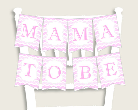 Chevron Baby Shower Chair Banner Printable, Pink White Chair Banner, Girl Shower, Mama To Be, Mommy, Dad Mom To Be, Instant Download, cp001