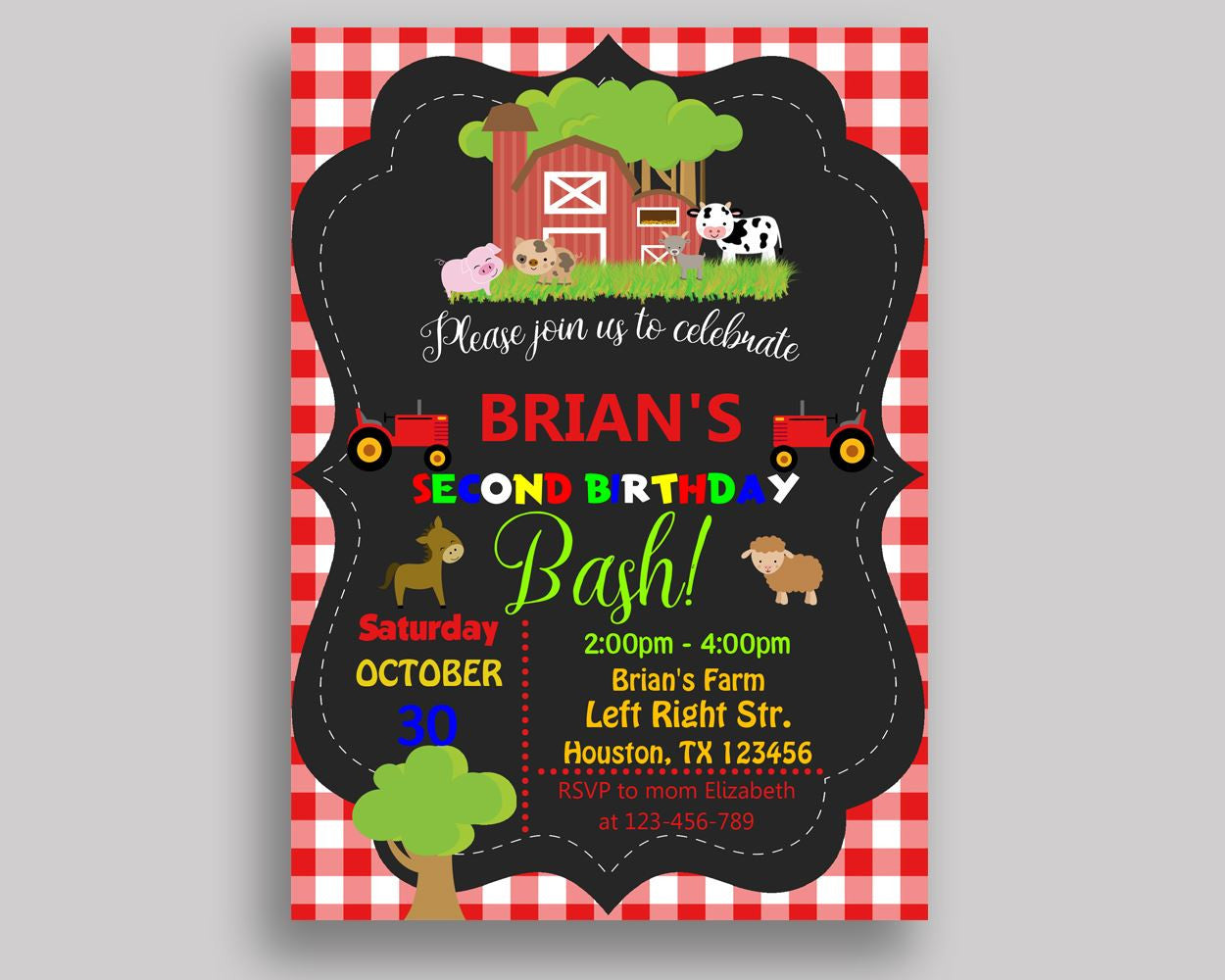 Farm Birthday Invitation Farm Birthday Party Invitation Farm Birthday Party Farm Invitation Boy Girl animals, chalkboard, barnyard S5UT7 - Digital Product