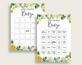 Tropical Baby Shower Bingo Cards Printable, Green Yellow Baby Shower Gender Neutral, 60 Prefilled Bingo Game Cards, Popular 4N0VK