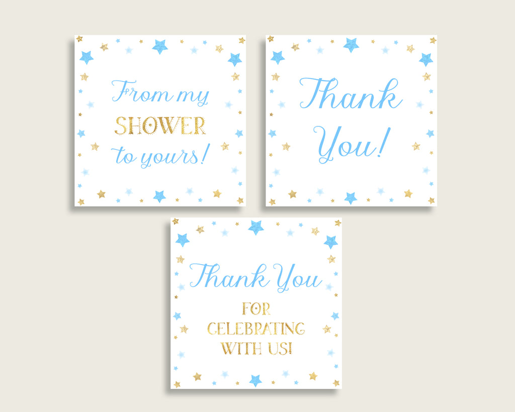 Stars Baby Shower Square Thank You Tags 2 inch Printable, Blue Gold Boy Shower Gift Tags, Hang Tags Labels, Instant Download, Stickers bsr01
