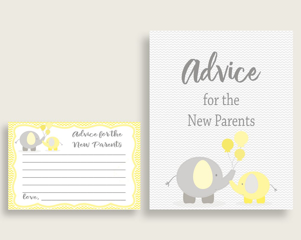 Advice Cards Baby Shower Advice Cards Yellow Baby Shower Advice Cards Baby Shower Elephant Advice Cards Yellow Gray pdf jpg prints W6ZPZ