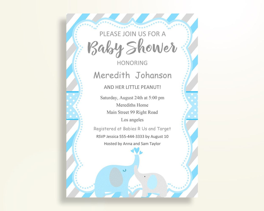 Invitation Baby Shower Invitation Elephant Baby Shower Invitation Blue Gray Baby Shower Elephant Invitation printable party décor pdf C0U64 - Digital Product