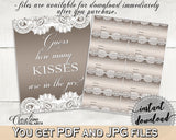 Brown And Silver Traditional Lace Bridal Shower Theme: Guess How Many Kisses Game - guess how many kiss, cheap bridal, party decor - Z2DRE - Digital Product