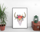 Skull Prints Wall Art Bull Digital Download Skull  Instant Download Bull Frame And Canvas Available watercolor skull flowers skull cow skull - Digital Download