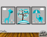 Wall Art Blue Animals Digital Print Blue Animals Poster Art Blue Animals Wall Art Print Blue Animals Nursery Art Blue Animals Nursery Print - Digital Download