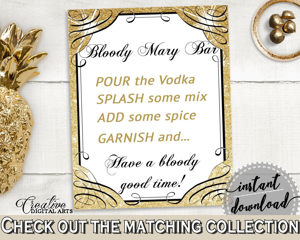 Gold And Yellow Glittering Gold Bridal Shower Theme: Bloody Mary Bar Sign - spice, yellow theme, party organization, party plan - JTD7P - Digital Product