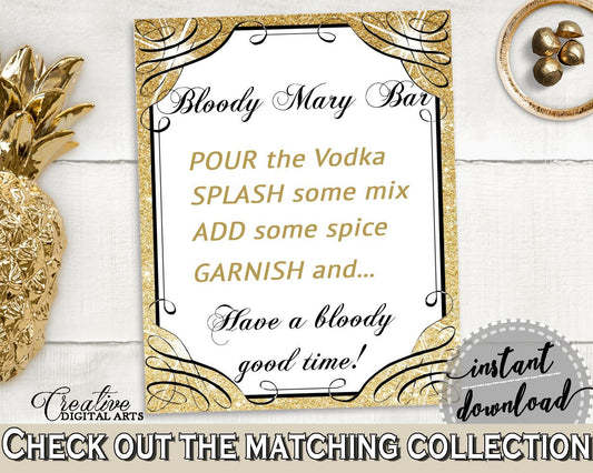 Gold And Yellow Glittering Gold Bridal Shower Theme: Bloody Mary Bar Sign - spice, yellow theme, party organization, party plan - JTD7P - Digital Product