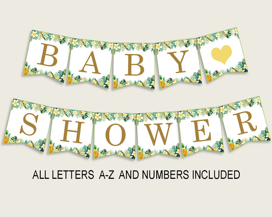 Tropical Baby Shower Banner All Letters, Birthday Party Banner Printable A-Z, Green Yellow Banner Decoration Letters Gender Neutral, 4N0VK