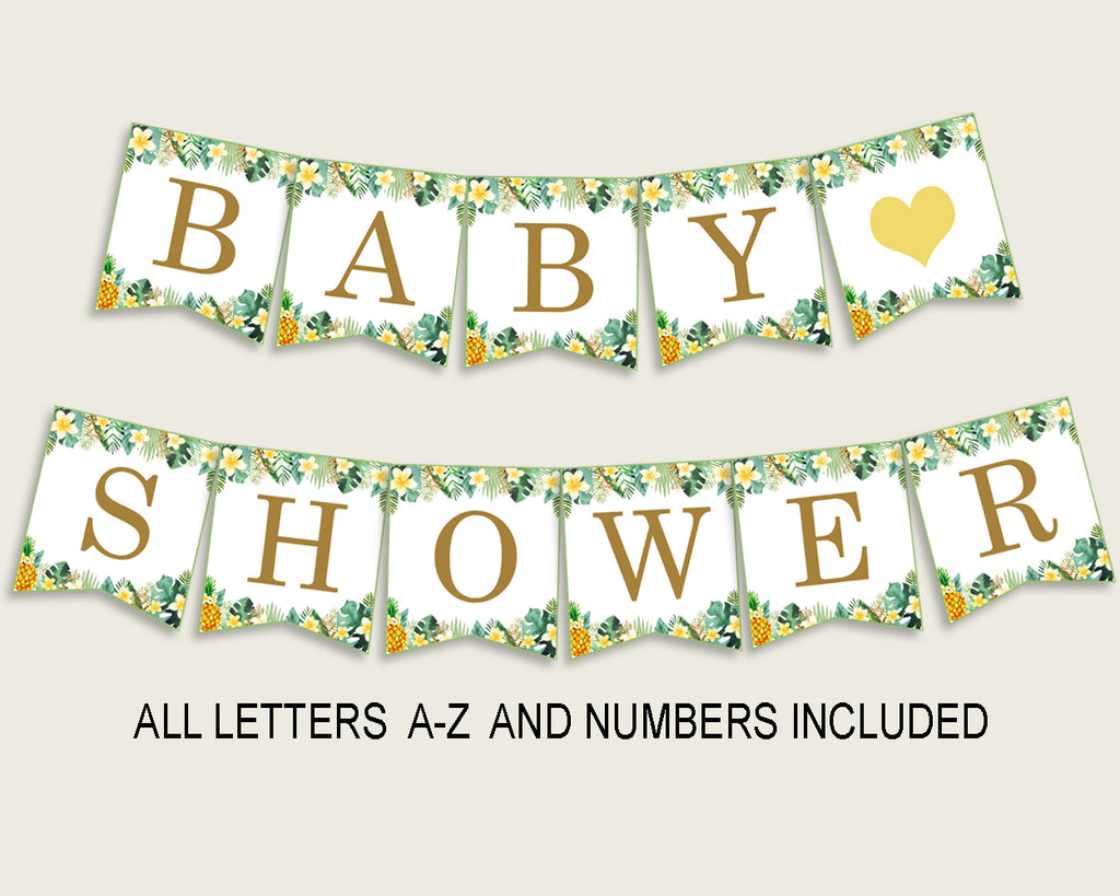 Tropical Baby Shower Banner All Letters, Birthday Party Banner Printable A-Z, Green Yellow Banner Decoration Letters Gender Neutral, 4N0VK