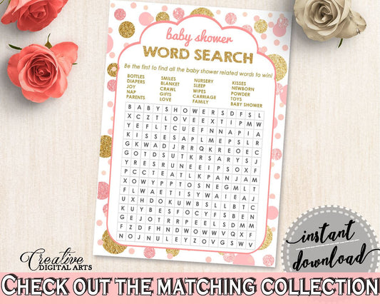 Pink Gold Word Search, Baby Shower Word Search, Dots Baby Shower Word Search, Baby Shower Dots Word Search printable files - RUK83 - Digital Product