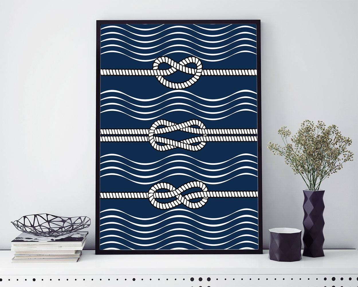 Wall Art Rope Digital Print Nautical Poster Art Rope Wall Art Print Nautical  Wall Decor Rope Sea nautical ropes navy blue knops print - Digital Download