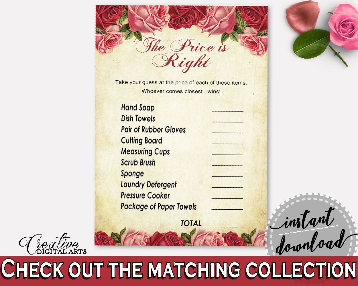 Price Is Right Bridal Shower Price Is Right Vintage Bridal Shower Price Is Right Bridal Shower Vintage Price Is Right Red Pink party XBJK2 - Digital Product