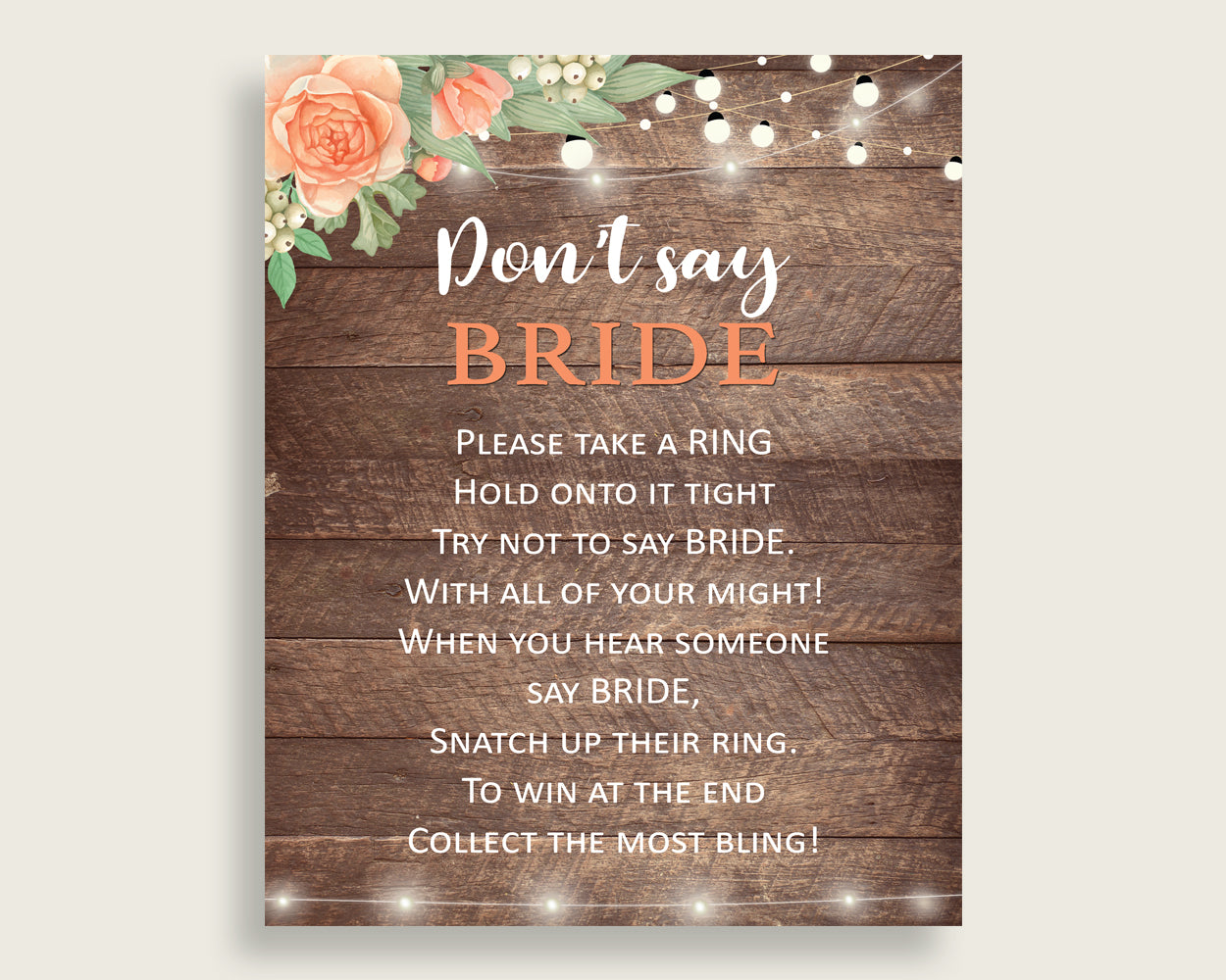 Don't Say Bride Bridal Shower Don't Say Bride Rustic Bridal Shower Don't Say Bride Bridal Shower Flowers Don't Say Bride Brown Beige SC4GE